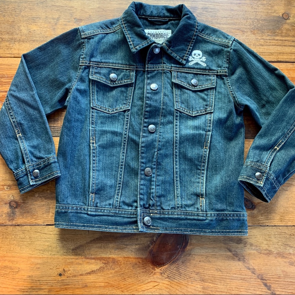 GYMBOREE Denim Jacket Embroidered Skull & Crossbones  Cotton Small NEW